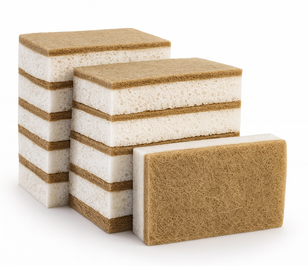 Biologisch abbaubarer Küchenschwamm mit kompostierbarem Kokosnuss-Schrubber