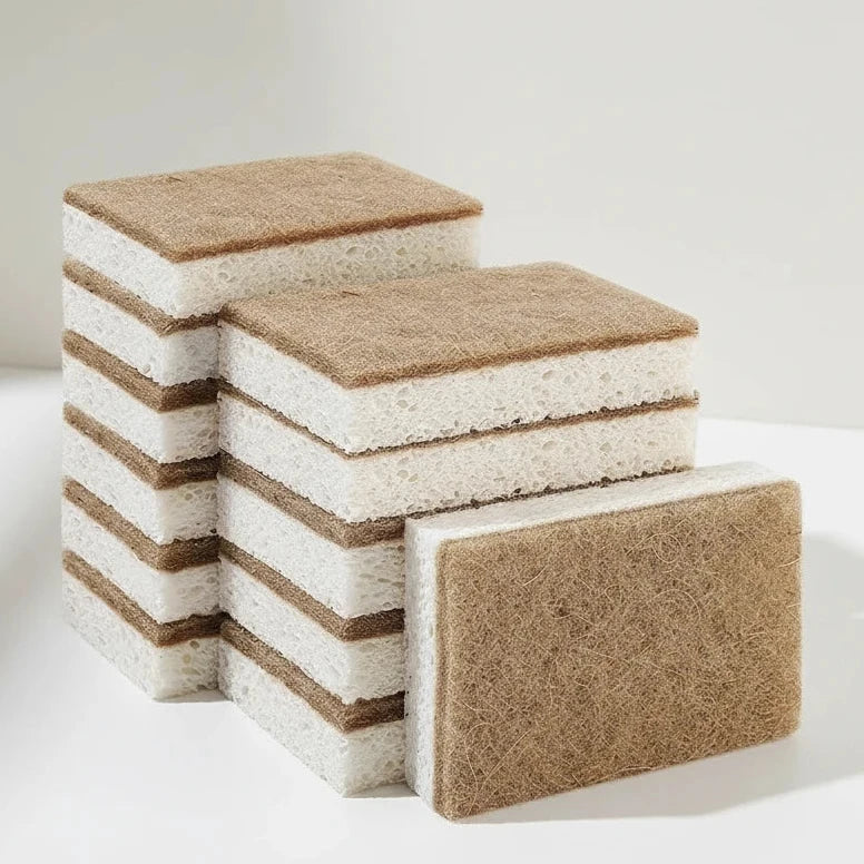 Biologisch abbaubarer Küchenschwamm mit kompostierbarem Kokosnuss-Schrubber